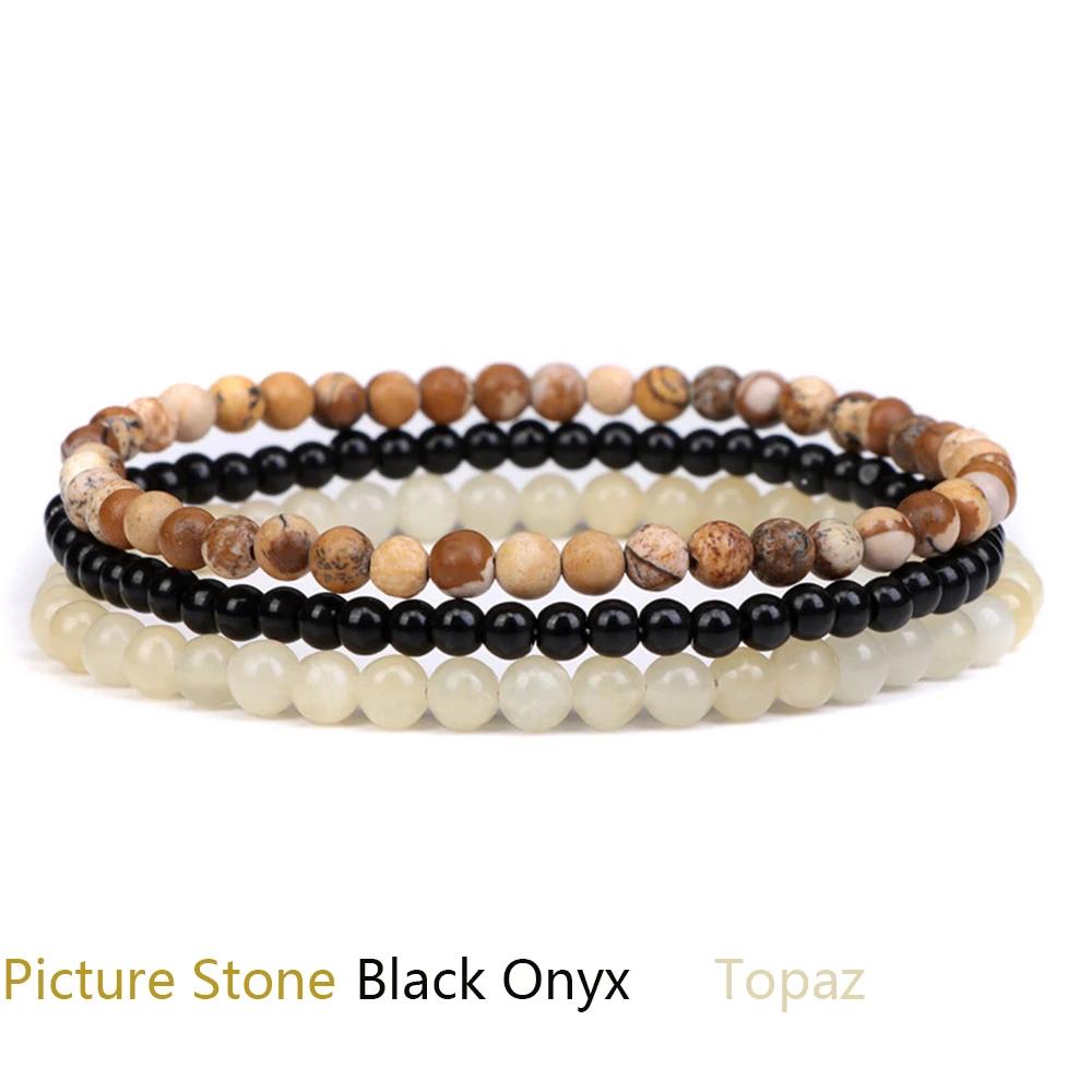 4mm Natural Stone Beads Bracelet With 3pcs Stones Rose Quartzs Amethysts Red Agates Turquoises Opal Bracelet Set For Women Men