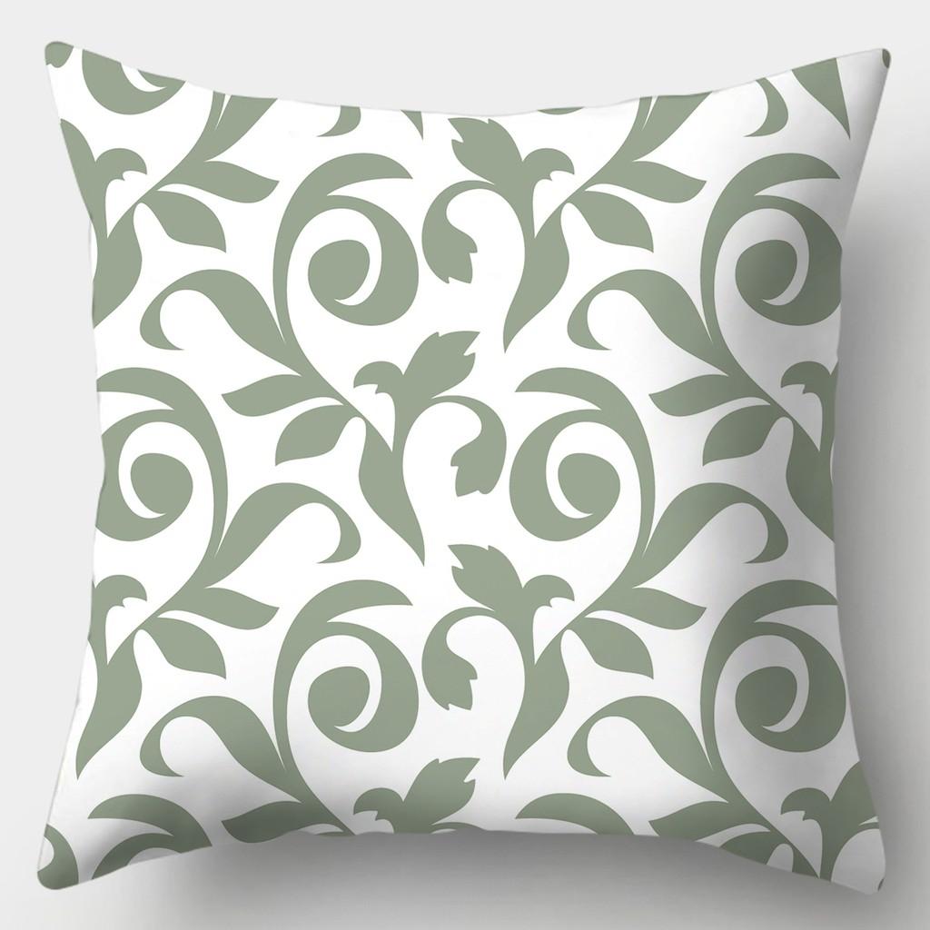 Avocado Green Pillowcase Square Sofa Pillowcase Plaid Plant Print Cushion Cover