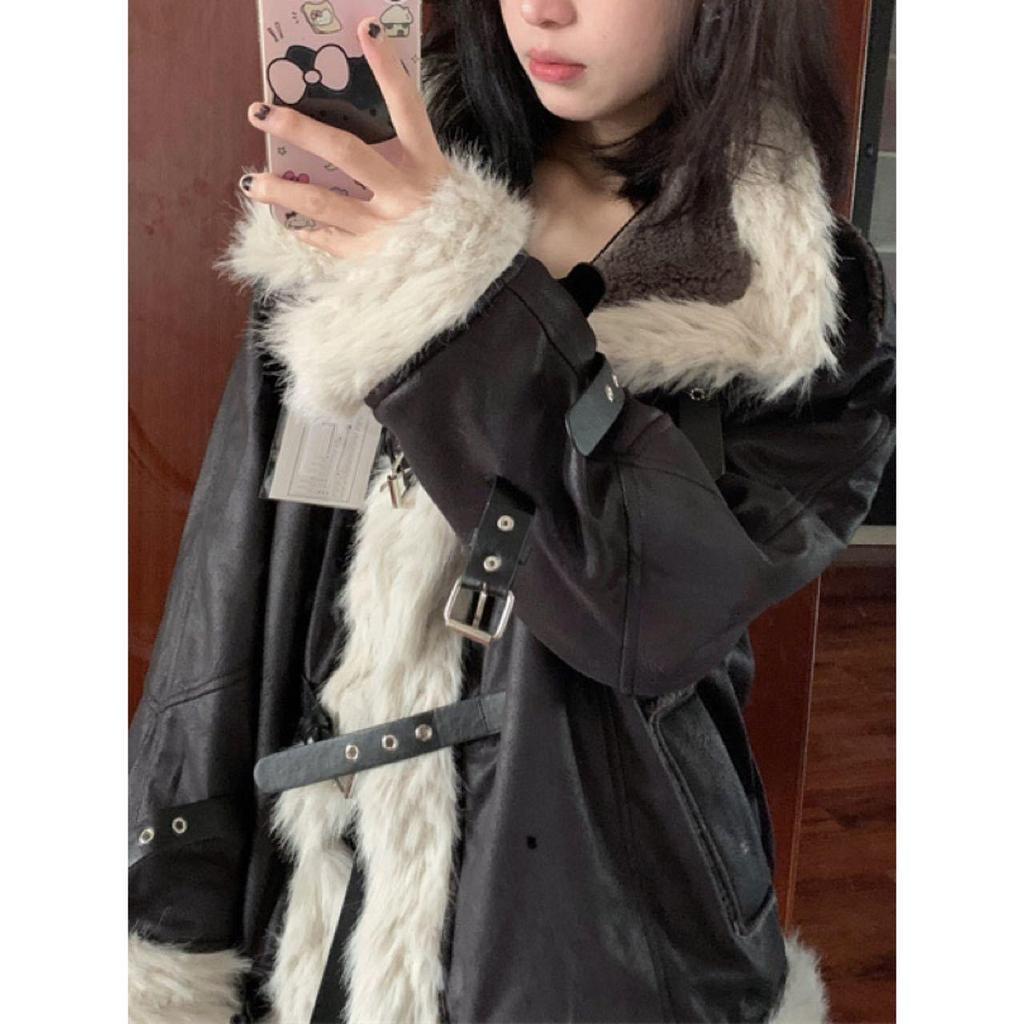 American Retro Lambswool Fleece-Lined Motorcycle Jacket - Mid-Length, Thickened Cotton-Padded Winter Coat