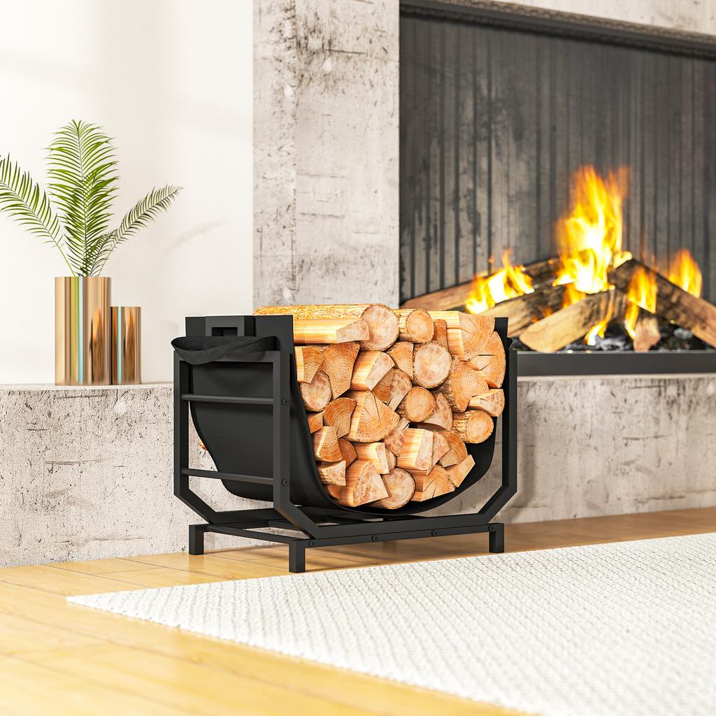 Indoor firewood rack 53 x 33 x 43 cm firewood rack with carrying bag metal black