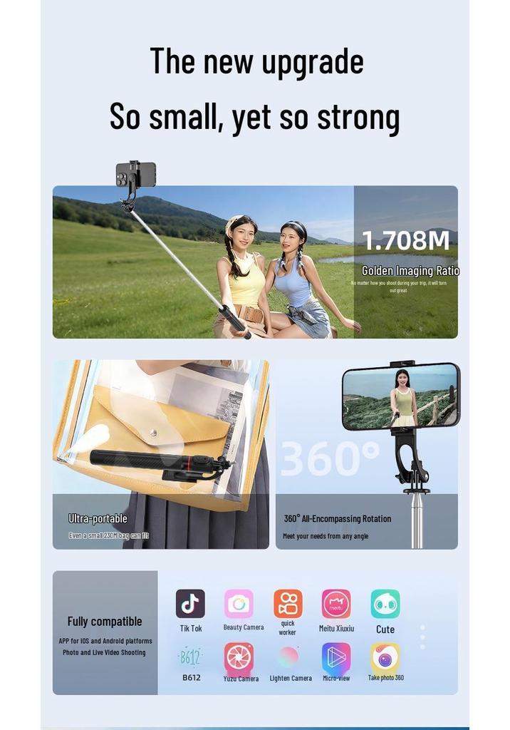 X20 Mobile Phone Selfie Stick Tripod with Bluetooth Remote & Fill Light for Outdoor Broadcasting