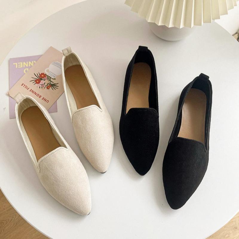 Fashion Suede Pointed Toe Flat Single Shoes Womens Work Shoes Summer Large Size Untied Casual Loafers Luxury Shoes for Women