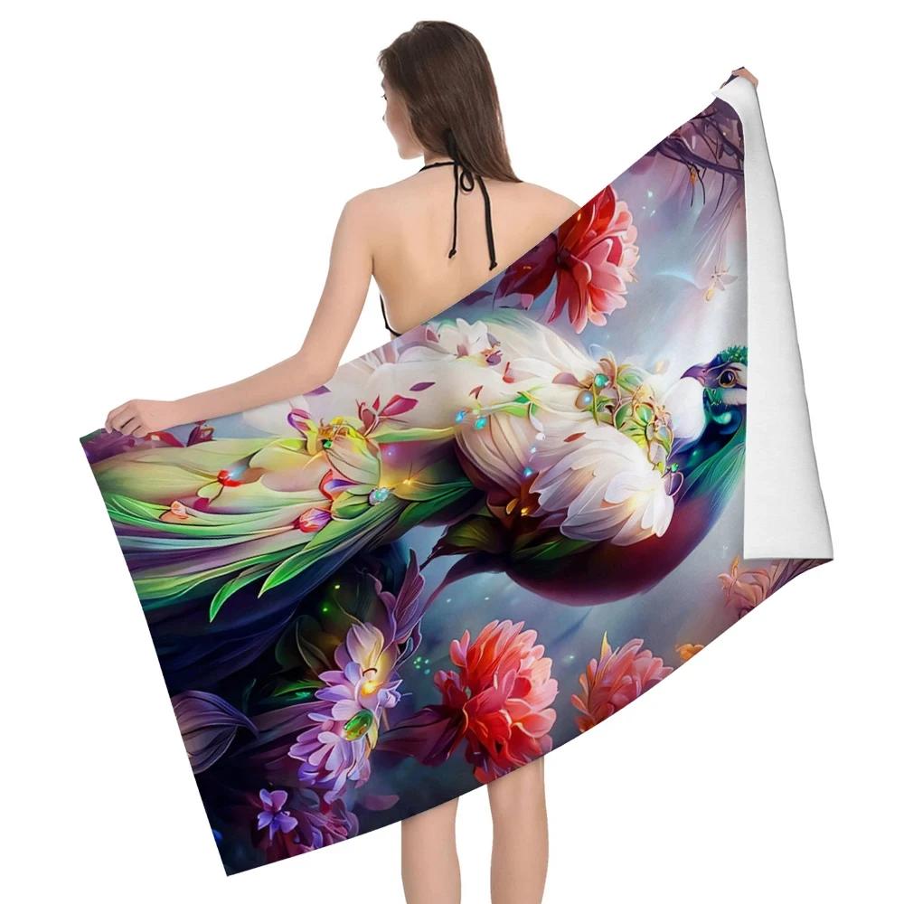 Peacock Animal Beach Towel Quick Dry Bath Towels Absorbent Swim Travel Yoga Sport Camping Pool Towels For Kids Teens Adults