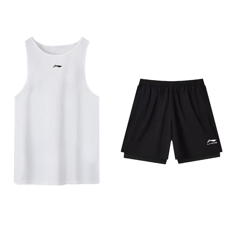 Li-Ning Skin-Friendly Comfortable Breathable Quick-Dry Double-Layer Anti-Embarrassment Shorts Casual Sports Set Unisex sets ZHXY223-2