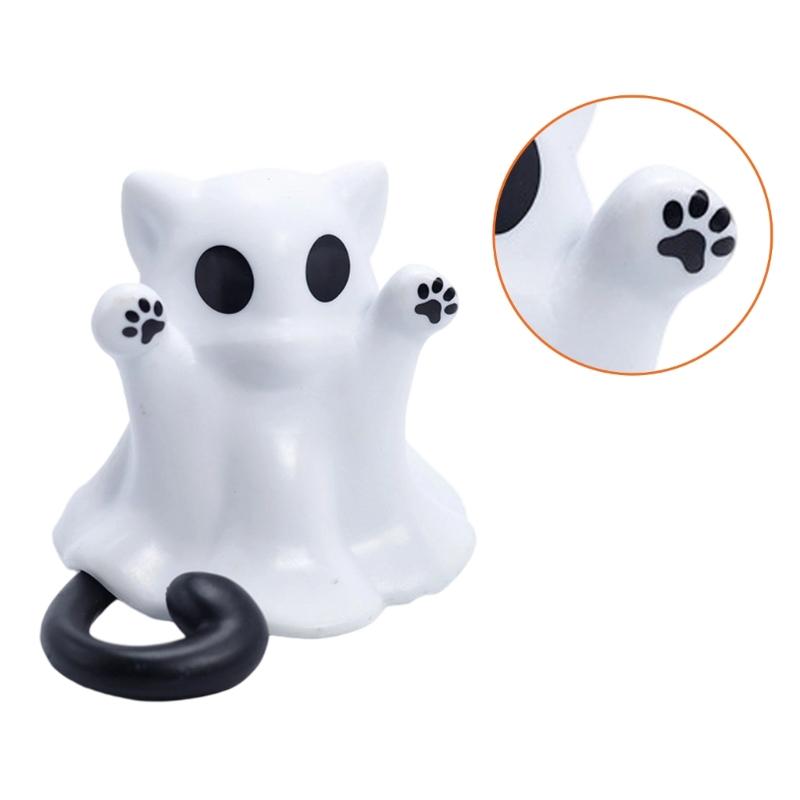Halloween Ghostly Kitten Toy Doll Waterproof PVC Kitten Figurine Desktop Ornament For Tabletop Mantels Garden Display