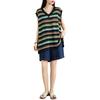 Dimanaf 2025 Summer Plus Size T-Shirt Knitting V-Neck Stripe Vintage Women Sleeveless Loose Tops Tees