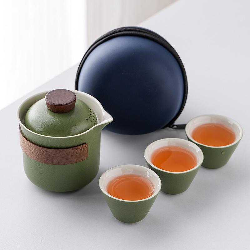 Light Luxury Hand-painted One Pot Three Cups High-end Travel Tea Set Portable Set Teapot Teacup Business Commemorative Gift