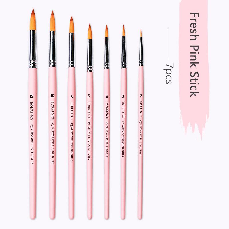 

Borrence 7pcs/Set Nylon Hair Artist Paint Brushes Set for Acrylic Oil Watercolor Gouache Painting Hand Painted Hook Line Pen