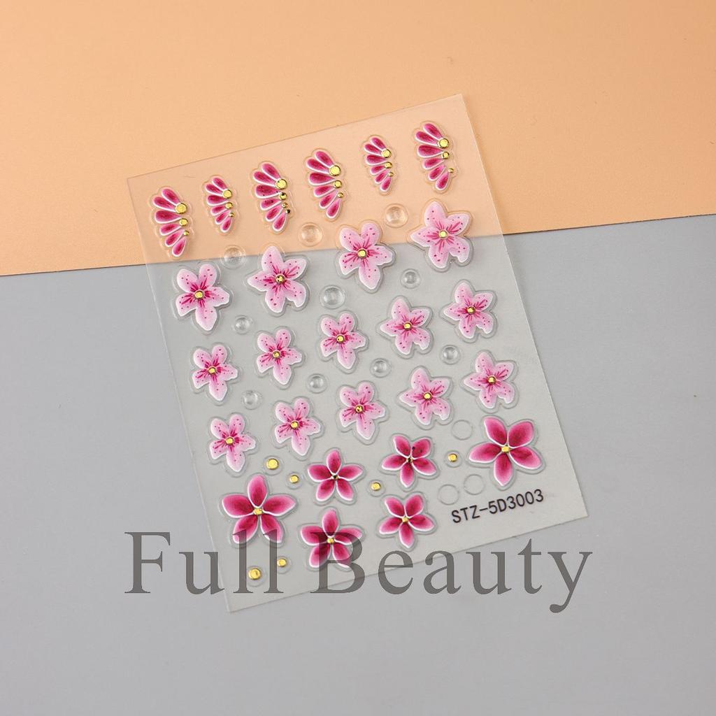 5D Embossed Nail Art Stickers Sun Flower Nail Decals Engraving Floral Nail Slider Tips