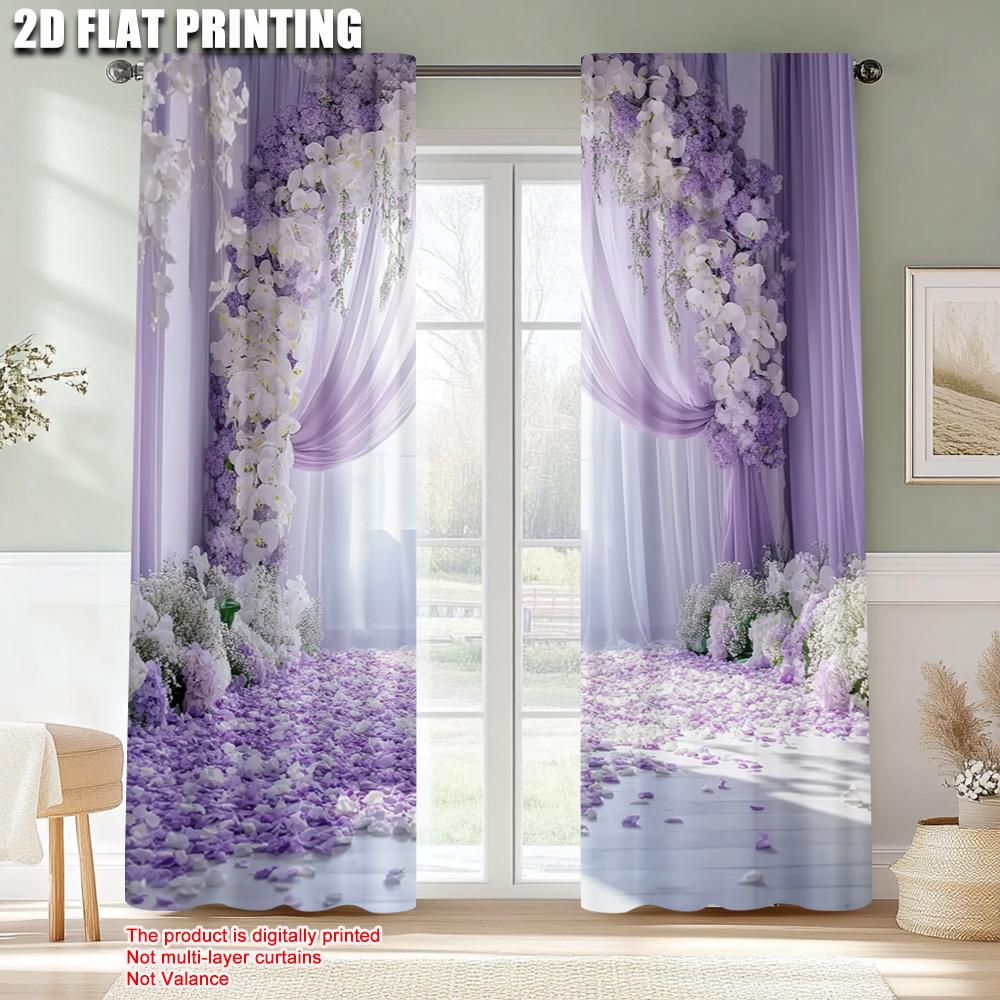 Set Of 2 Curtains Roller Blinds Print Light Purple White Peonies Polyester Without Rod Insulation Room Curtain Thermal
