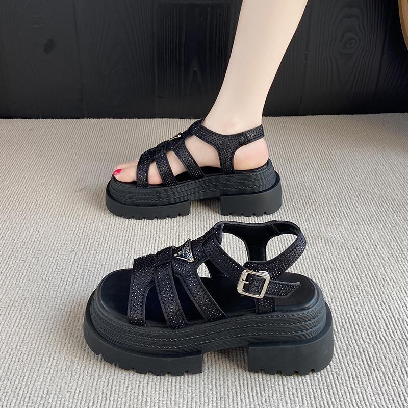Japanese Style Cake Bottom Retro Sandals High Heels Women 2025 New Thick Bottom Casual Roman Sandals Women Zapatos De Mujer