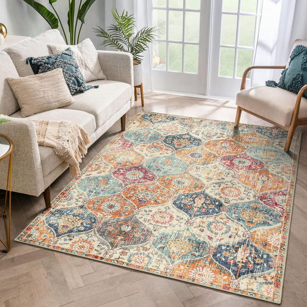 New Vintage Floral Rugs Soft Accent Area Rug Large Size Rugs Low-Pile Carpet for Living Room Bedroom Home Decor Floor Mat