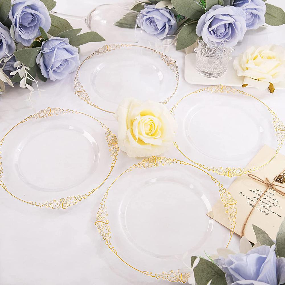 25PCS Plastic Plates Gold Disposable Dinner Plates Dessert Plates Dinnerware Kit For Wedding Party Thanksgiving