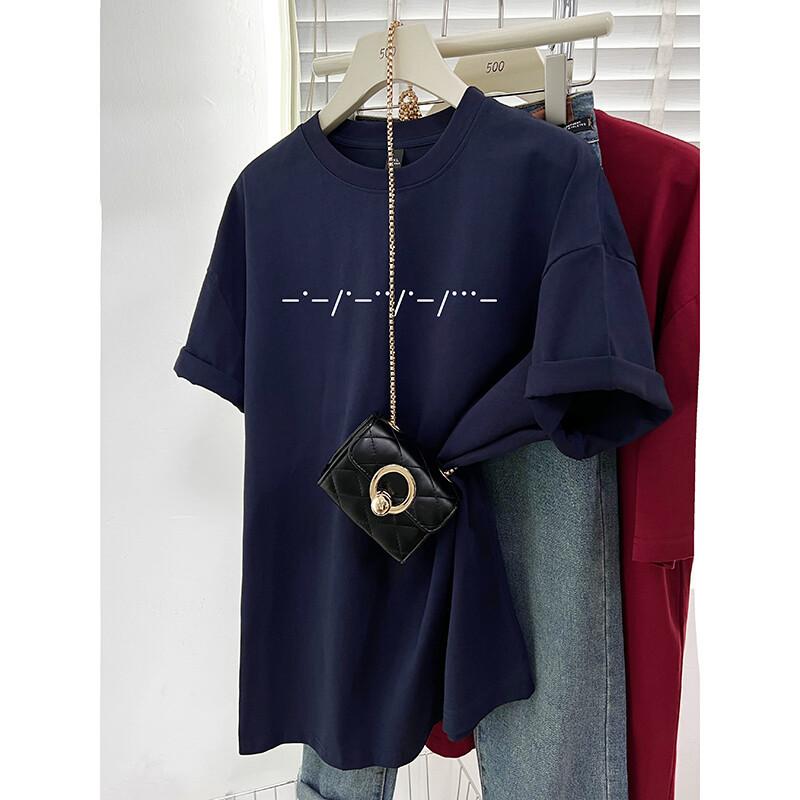 

American retro pure cotton black short-sleeved t-shirt women s summer new loose niche design top 3XL