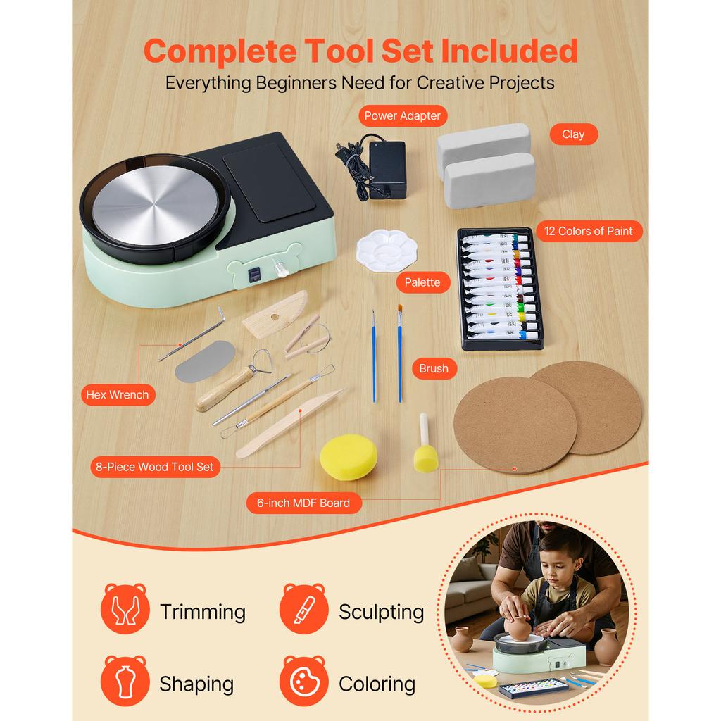 SucceBuy 3/6 Inch Mini Pottery Wheel Turntable Forward Reverse Rotation Adjustable Speed Electric Clay Wheel for Kids and Adults