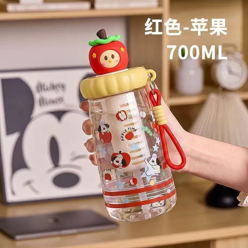 Water bottle cute apple doll plastic cup summer high value straw cup girls make tea leak-proof portable accompanying water cup