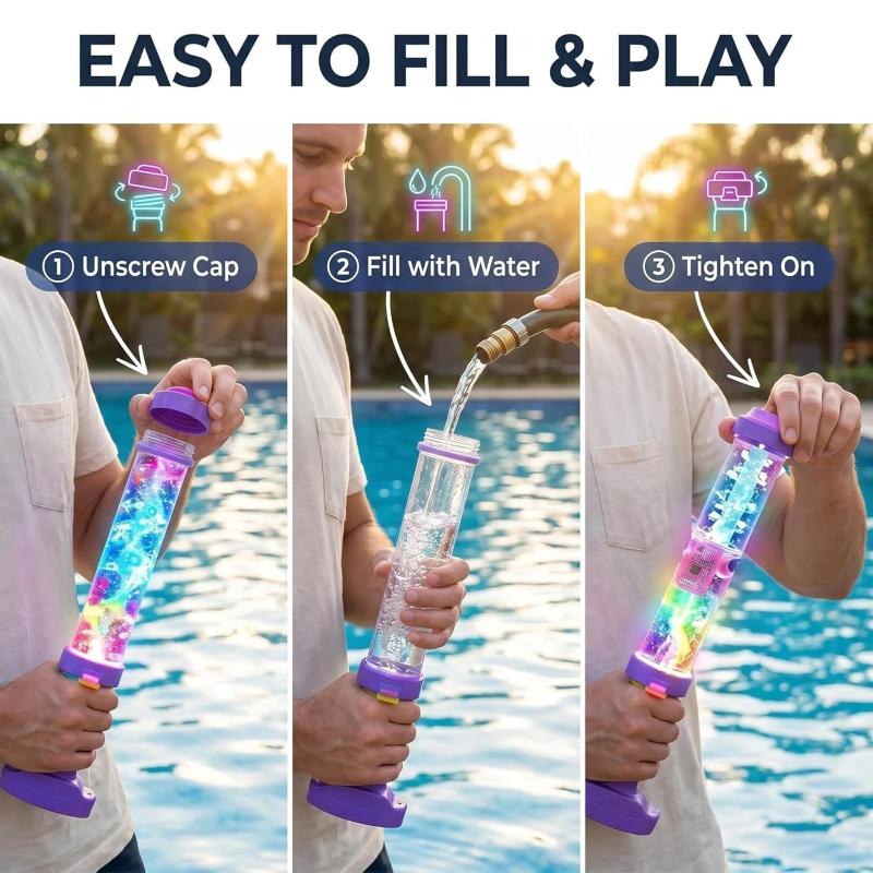 LED Light Up Water Blaster Glowing Rainbow Effect Long Range Water Gun Summer Pool Beach Water Fight Toy for Family Fun
