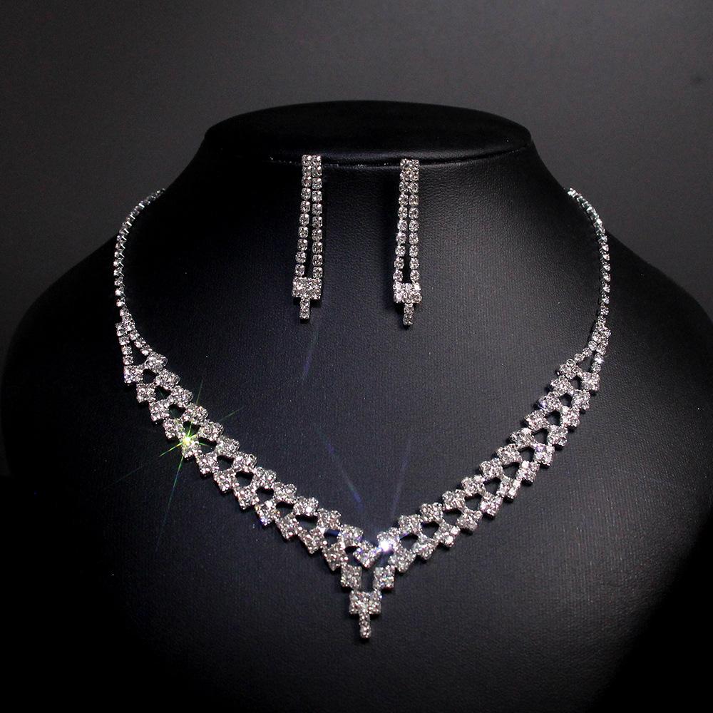 Korea Metal Claw Chain Rhinestone Wedding Necklace Bridal Necklace Earrings Jewelry Banquet Necklace Jewelry Set