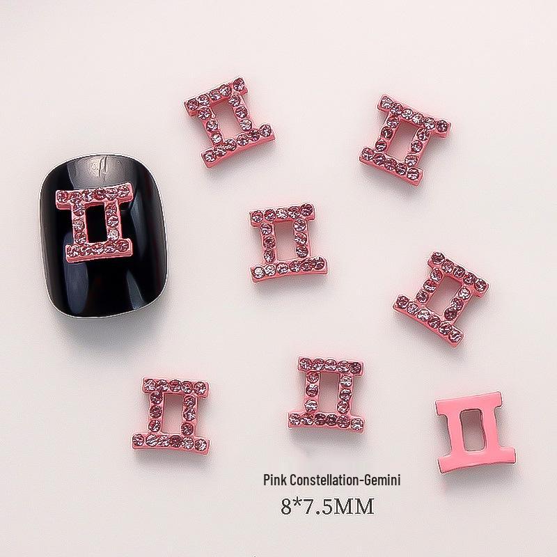 Pink Zodiac-Inspired Gem-Free Alloy Jewelry: Aries & Leo 3D Fingertip Nail Art