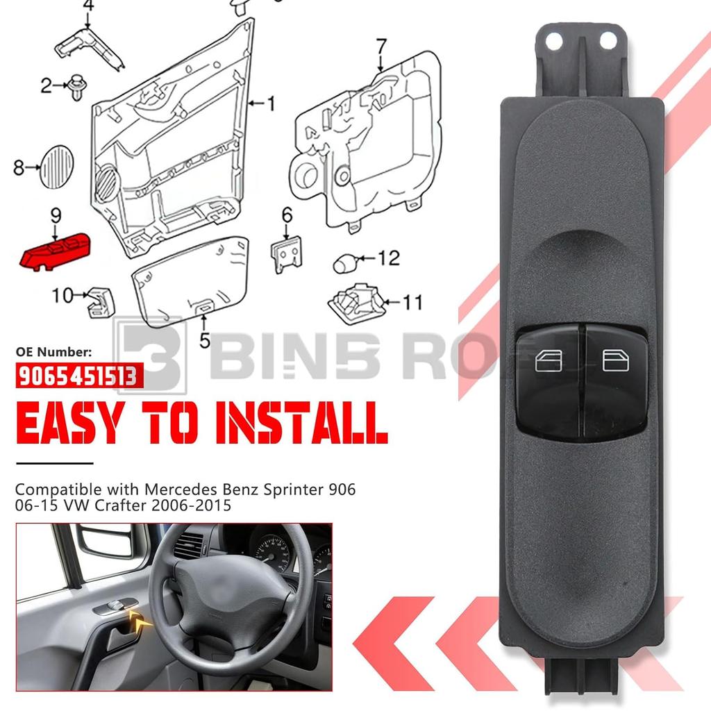 9065451513 Elektrischer Fensterheberschalter Fahrerseite Elektrischer Hauptschalter Kompatibel mit Mercedes Benz Sprinter 906 2006-2015
