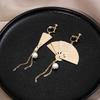 Chinese Carved Folding Fan Pearl Earrings with Tassel, Retro Hanfu Style, No-Piercing Ear Clips