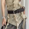 Retro Punk Pu Leather Wide Belt With Studded Decor For Womens Vintage Skirts And Jeans