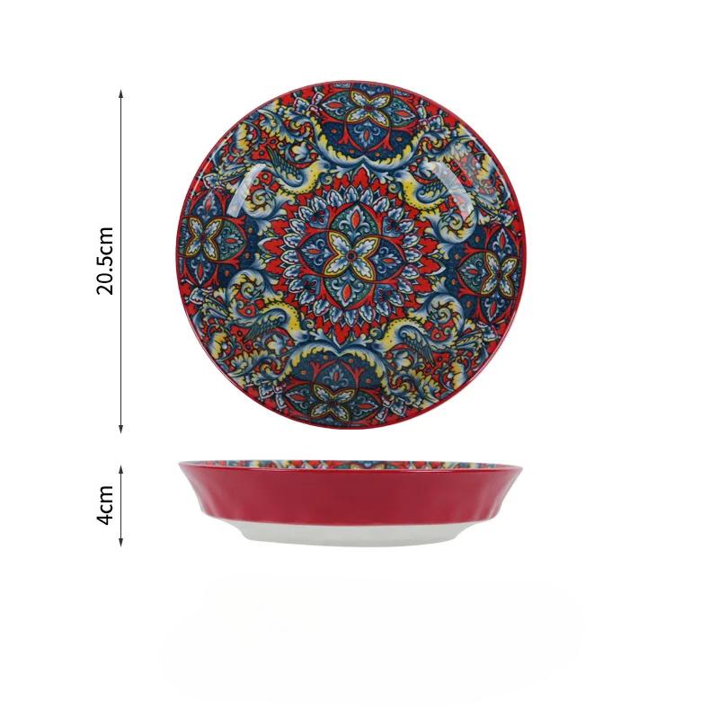 

8-дюймовая богемная керамическая западная тарелка для стейка, винтажный набор столовой посуды, цветочный дизайн, для дома, ресторана, фруктовая тарелка, миска, обеденная тарелка