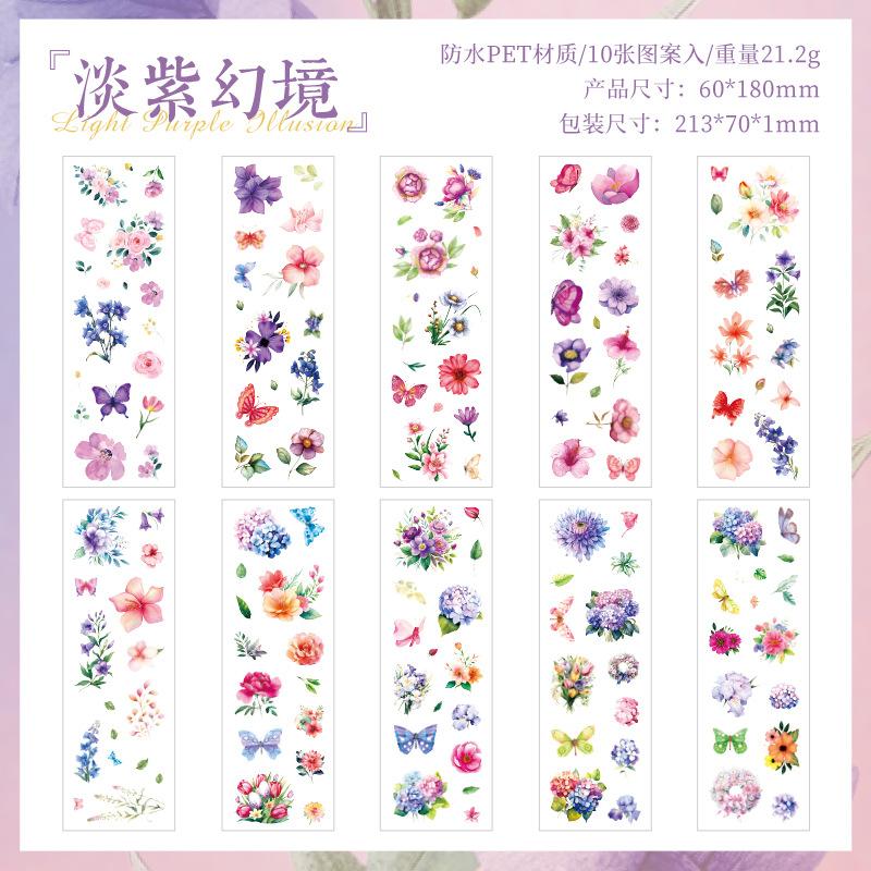 10 pcs Retro Waterproof Flower Stickers, Long Decorative Decals, Artistic Journaling Supplies