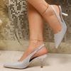Fashion All-Match Silvery Elastic Band Pumps Heels for Women Party Pointed Toe Plus Size Woman High Heels Fashion Bling Pumps Female