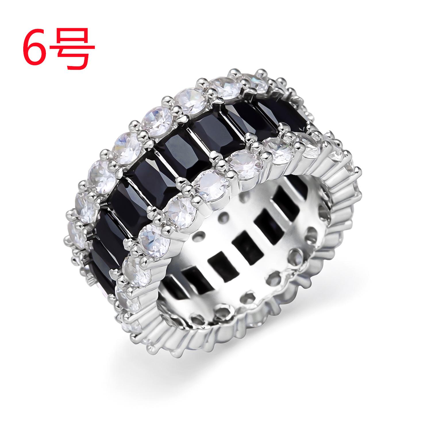 

Couple s micro-inlaid zirconia ring, fashionable and trendy, unique hip-hop style, dazzling black ring No. 6