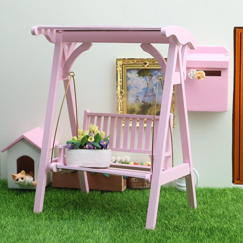 1Pcs Mini Furniture Wooden Crafts Storage Cabinet Bookcase 1: 12 Dollhouse Miniature Porch Swing Garden Decor Accessories