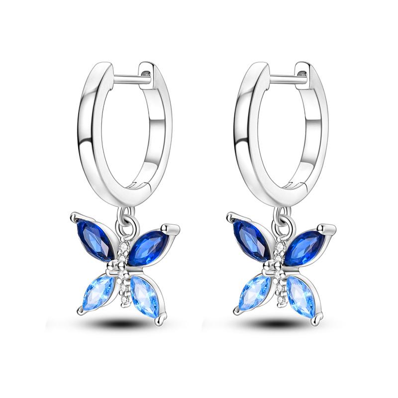 Fashion 925 Silver Color Earrings Blue Zircon Stars Moon Irregularity Earrings For Woman Fine Birthday Jewelry Gifts