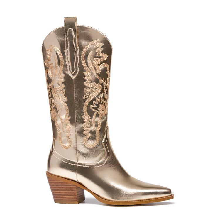 New single western cowboy boots gold embroidered high heel pointed high knight boots
