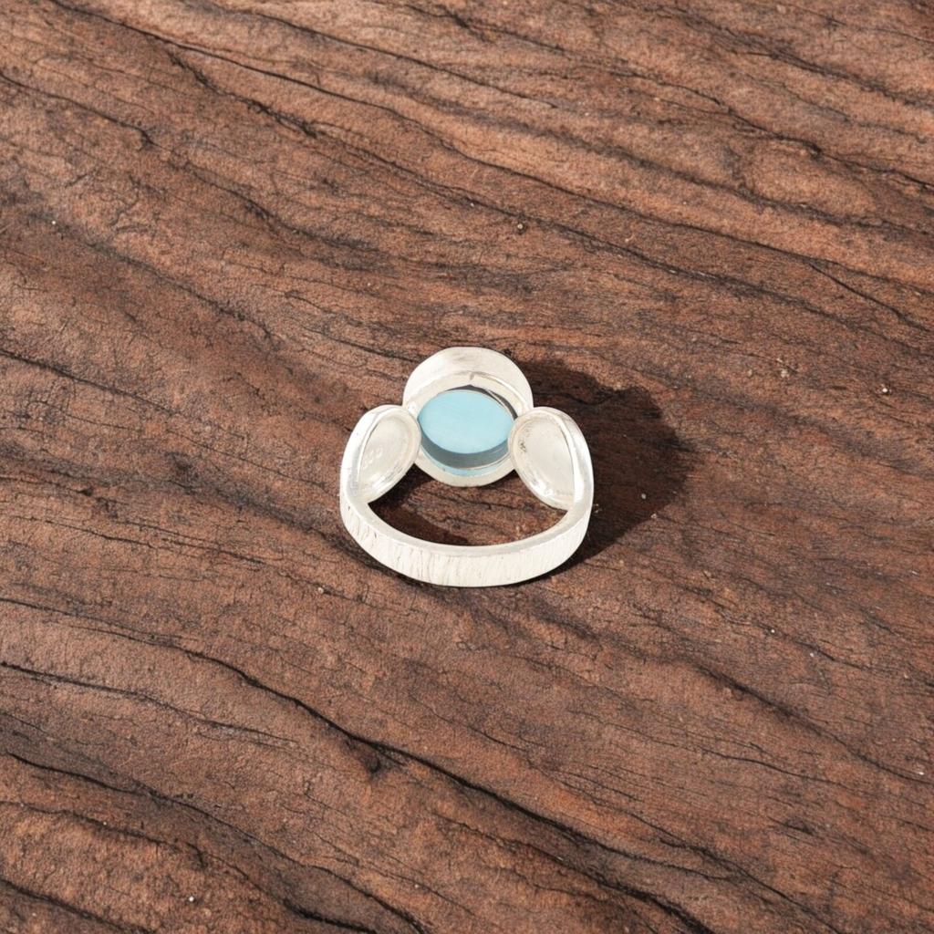 Niebieski Kamień Kocie Oko Biżuteria z Litego Srebra Próby 925 Ręcznie Robiony Pierścionek na Dzień Matki RR-1-40