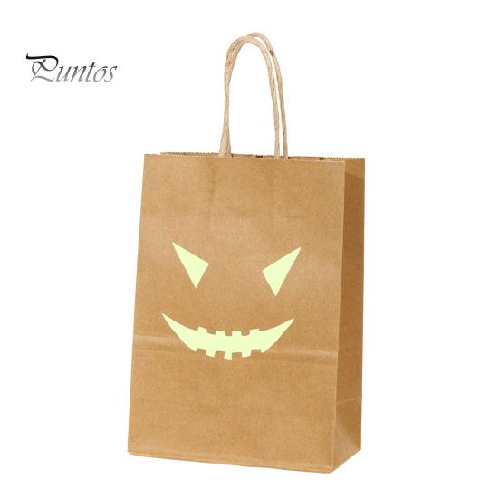 Decorative Party Supplies Halloween Candy Bags with Luminous Pumpkin Ghost Prints, Thickened Reusable Paper Treat Container Gift Bags, Trick or Favors