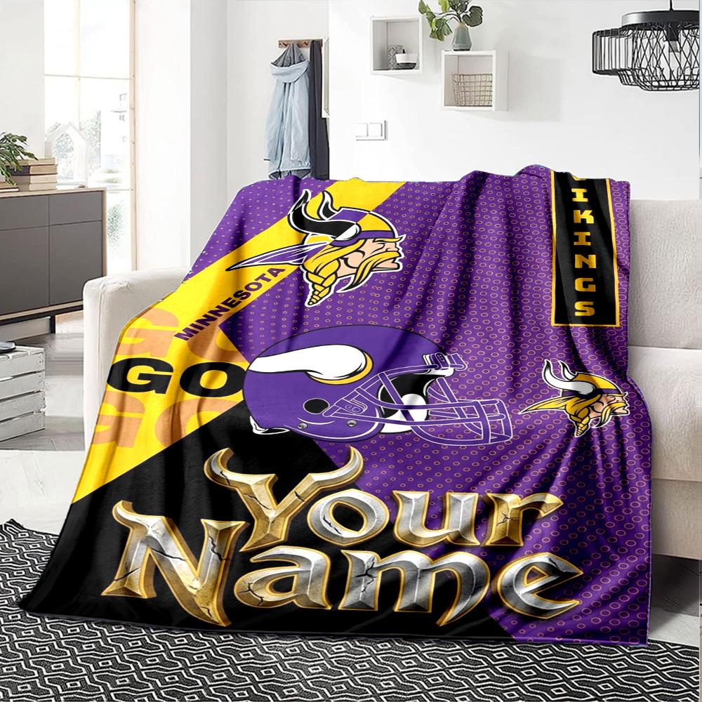Name Custom Minnesota Vikings Logo Print Flannel Blanket High Quality Warm Comfortable Cover for All Seasons Perfect for Gifts Home Decor