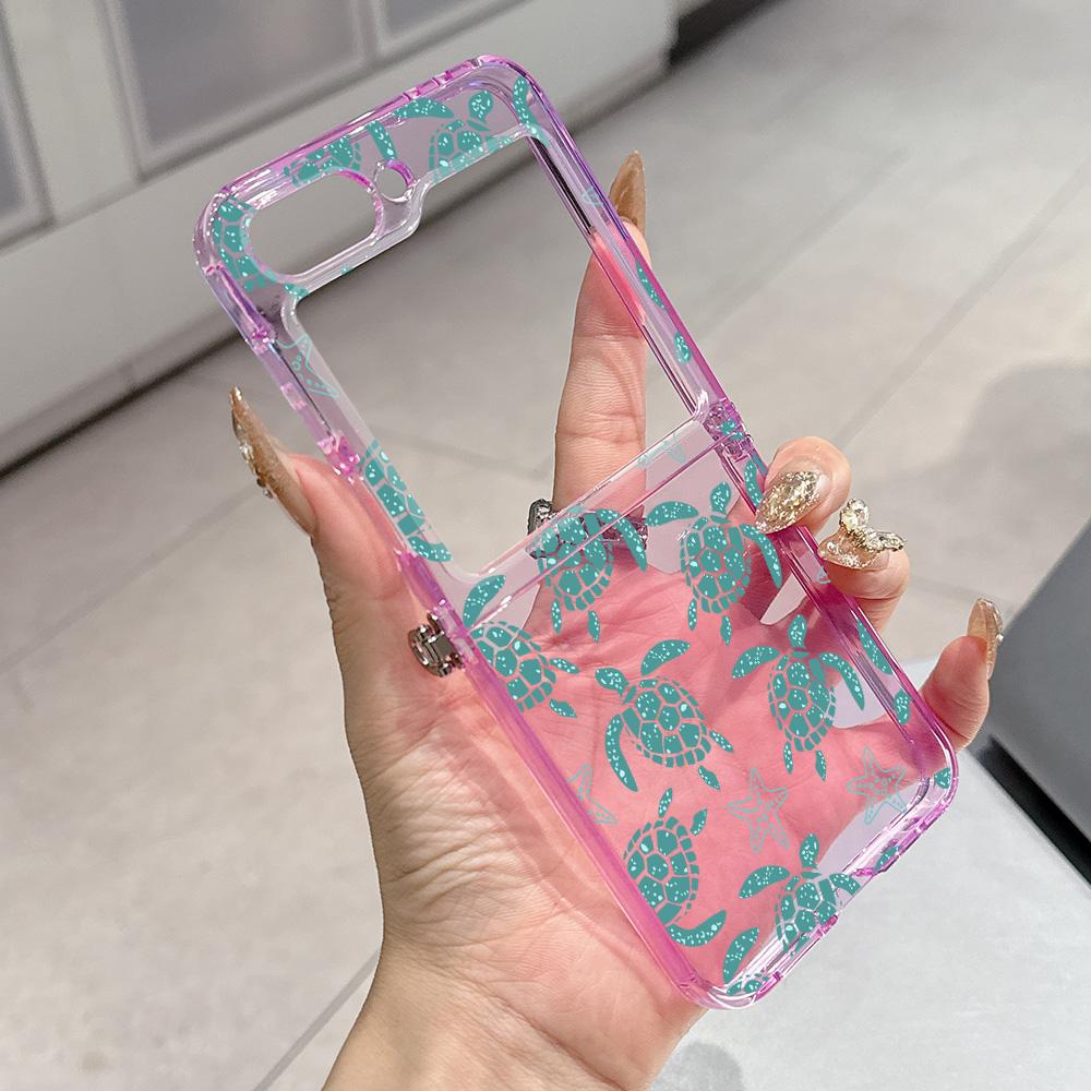 

summer ocean turtle water plants Metal Connector Phone Case for Samsung Galaxy Z Flip3 Flip4 Flip5 Flip6 Flip7 Candy Color Soft Samsung Z Flip3 5G