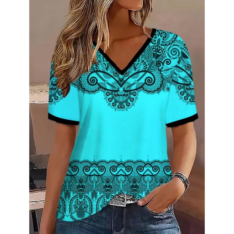 Fashionable Women's V-neck Short Sleeved T-shirt, Casual and Comfortable Top