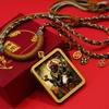 Tibetische Thangka Schwarz Dzambala Mahakala Goldmalerei mit Fünffarbiger Seil-Halskettenanhänger