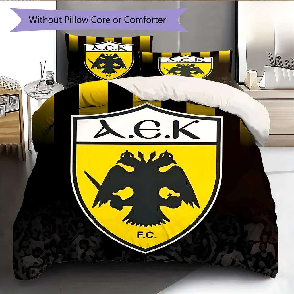 AEK Athens Football Club LogoPattern Bedding,Quilt Set Quilt Cover Pillowcase Home Birthday Gift (1 * Duvet Cover + 2 * Pillowcase, Without Core)