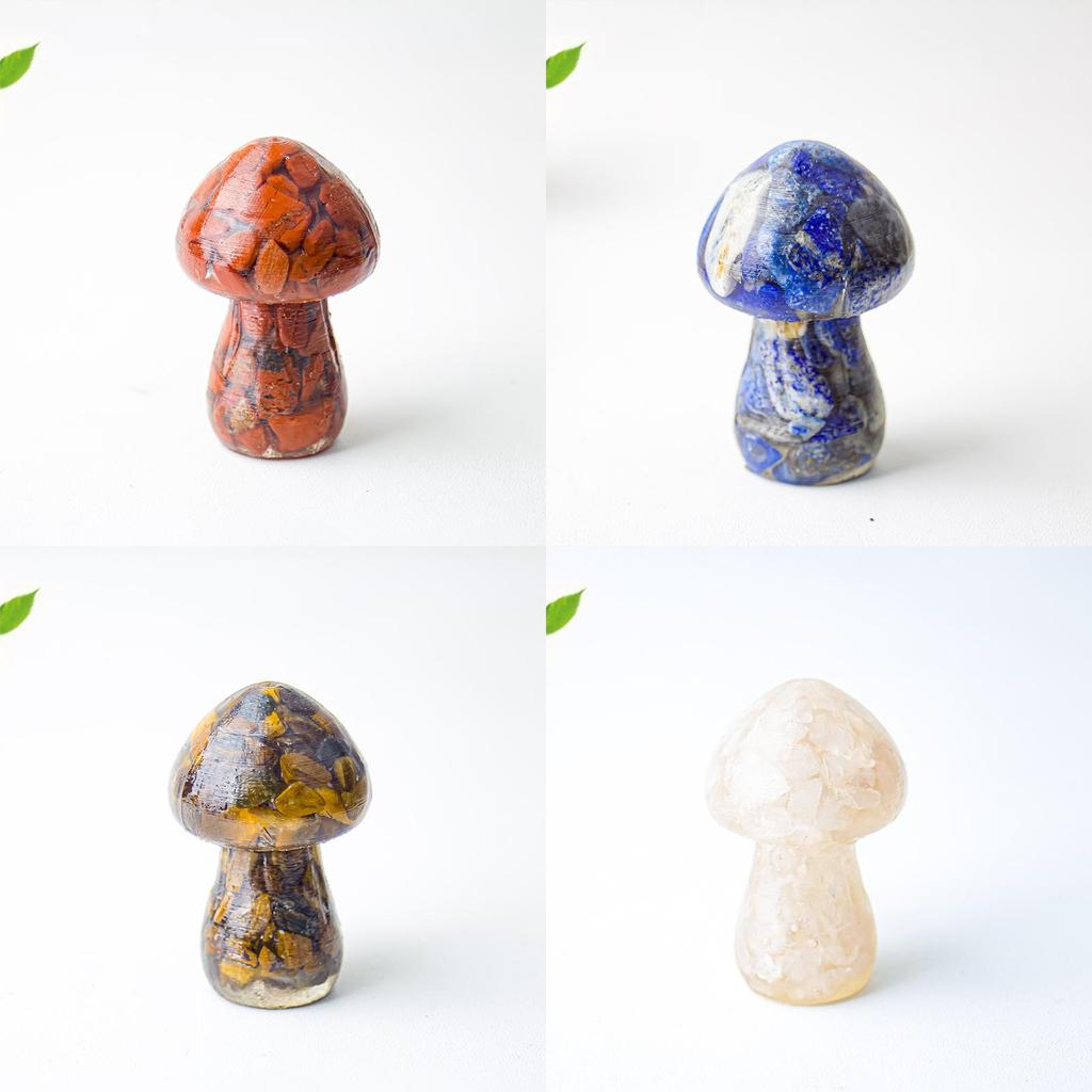 Resin Crystal Mushroom Figurine With Natural Gemstones For Home Decor Gift Ideas