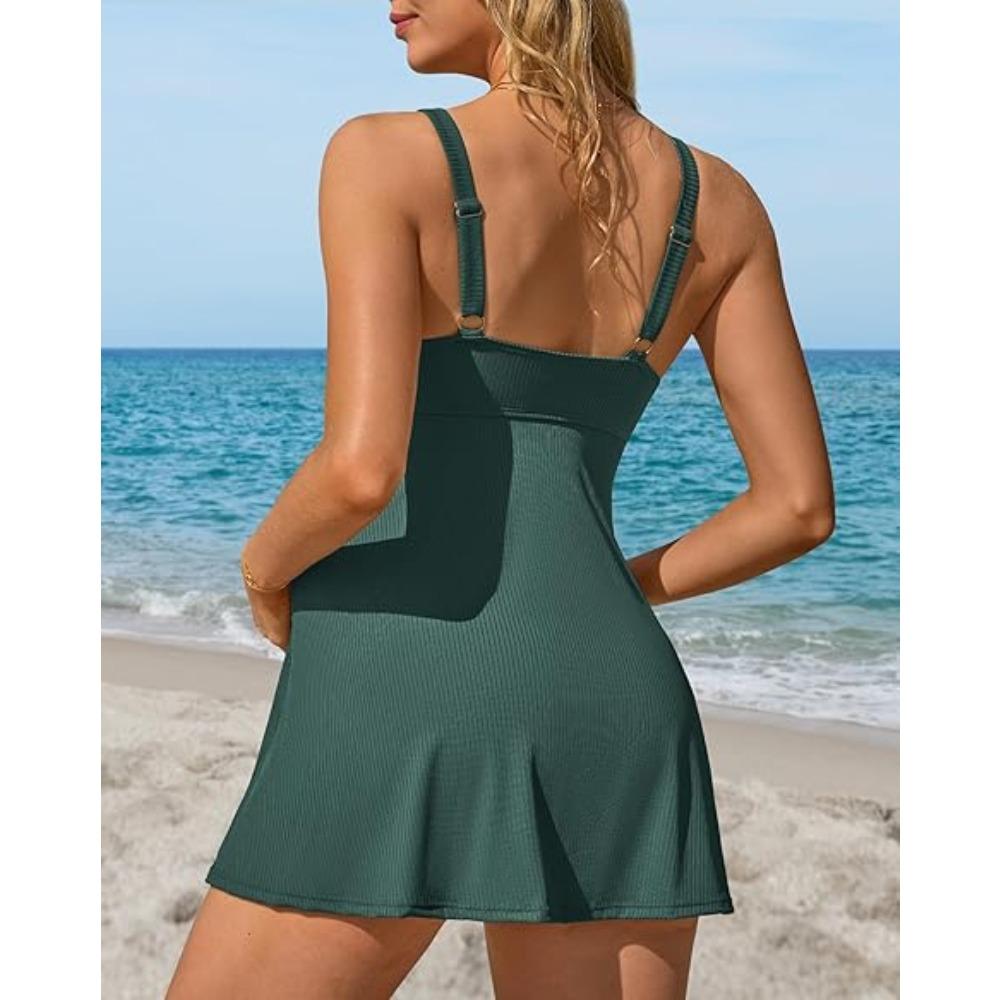 CHARMLEAKS Women Maternity Swimsuit Ribbed Pregnancy Swimwear Front Cross Supportive Swim Dress Cute Bathing Suit