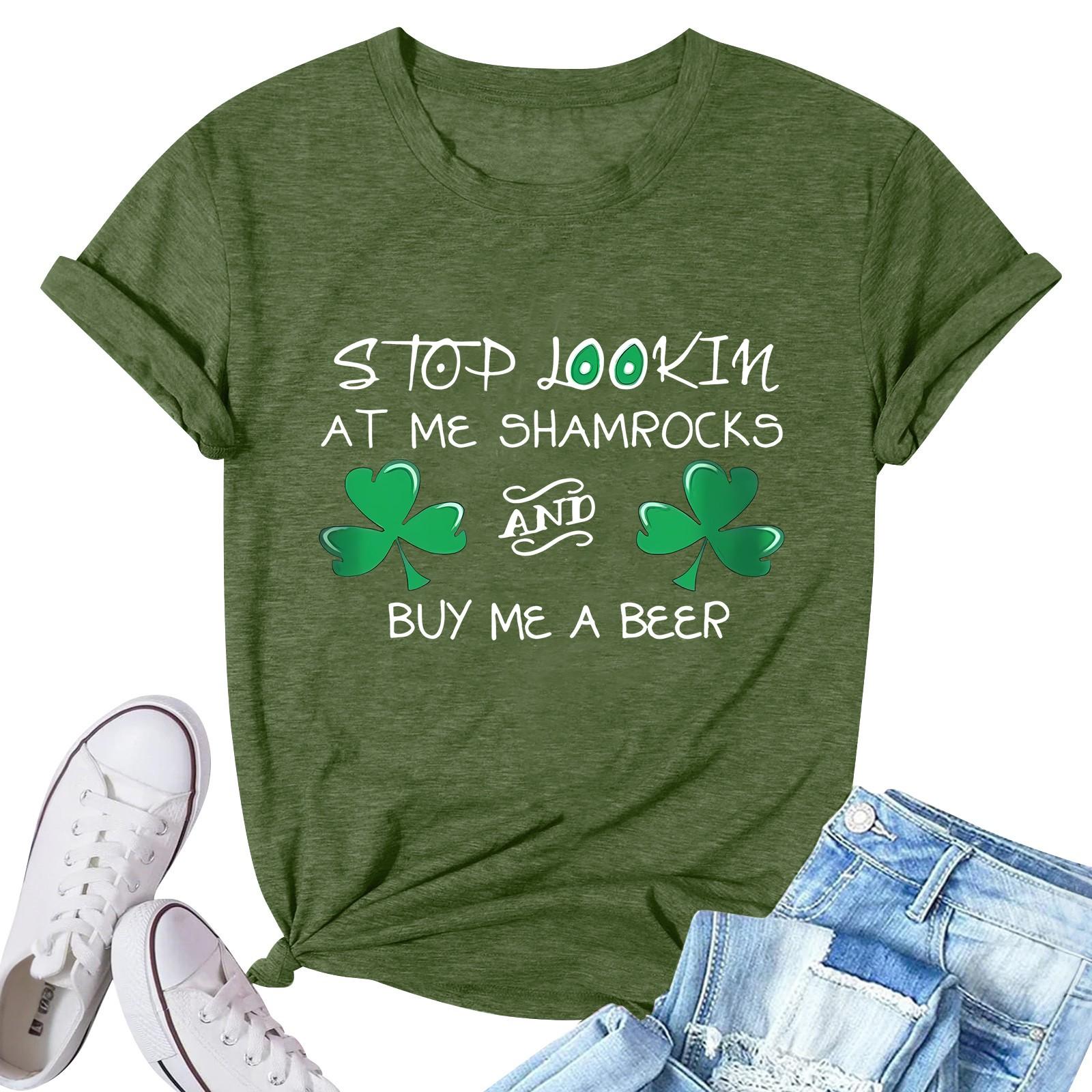 

Жіночий топ з круглим вирізом, повсякденний принт, футболка з короткими рукавами M зелений