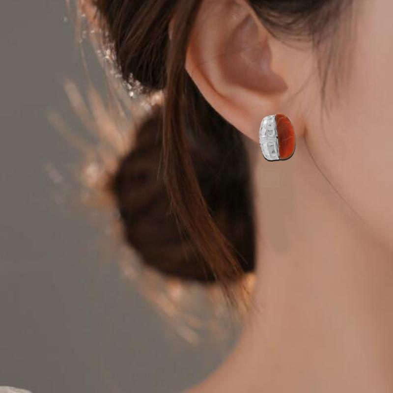 Vintage Styles Brown Amber Resin Splices Earrings for Women Autumn And Winter Sturdy Alloy Jewelry Trend Casual Wear