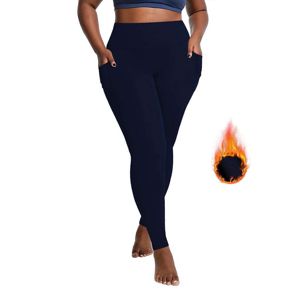 Plus Size Autumn and Winter Velvet Yoga Pants Women's High Waist Nine-point Fitness Winter Yoga Pants with Pockets