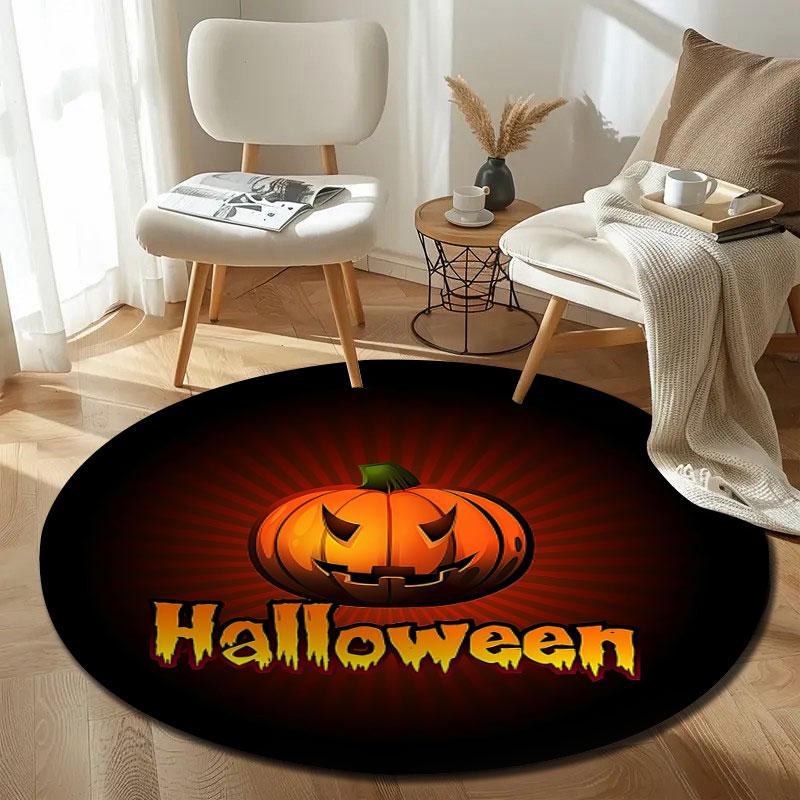 Minimalist Round Halloween Orange Area Rug, Non-Slip Floor Mat for Kitchen