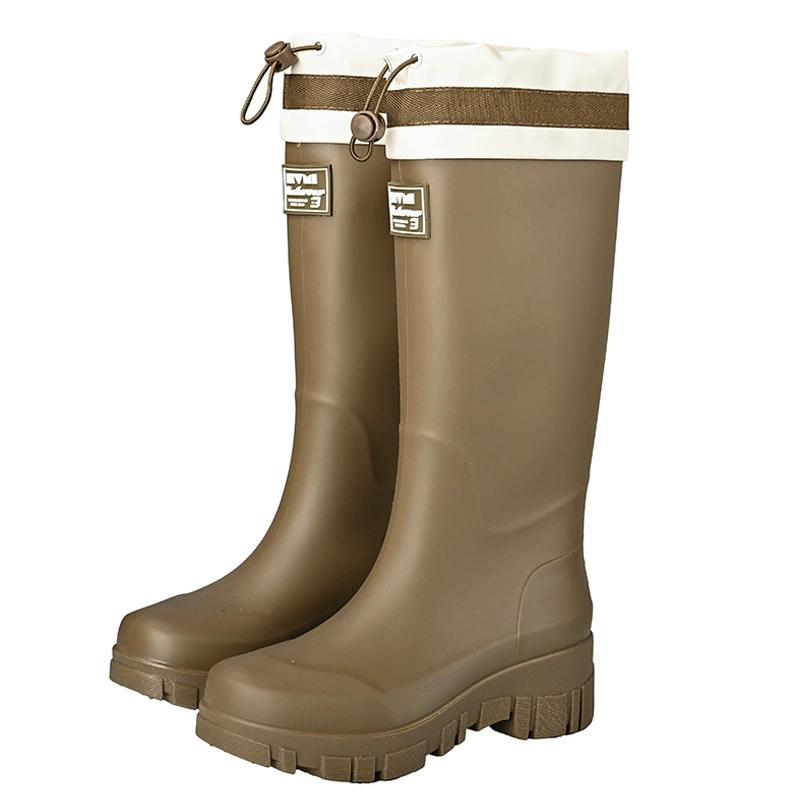 High-End Regenstiefel für Damen, Modische Regenstiefel für den Außenbereich, Wasserdichte Schuhe mit Zwischensohle, Wasserstiefel mit Kordelzug