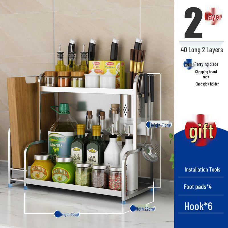 Stainless Steel Multi-layer Kitchen Rack: Spice, Knife Holder & Storage