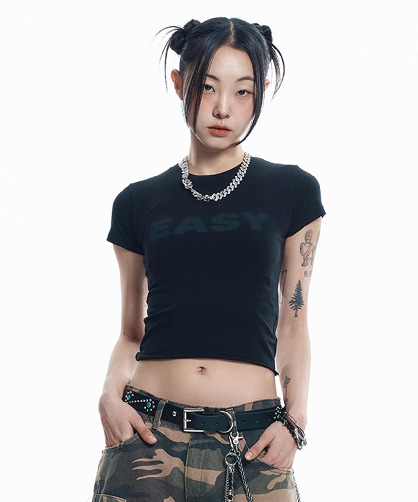 EASY NO EASY Easy See-Through Crop Short Sleeve - Black