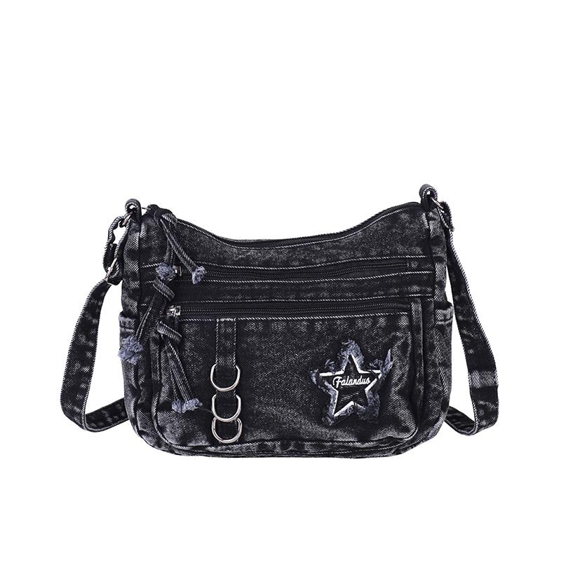 Denim Bag Multi-zipper Retro Crossbody Bag Middle-aged Mother Bag
